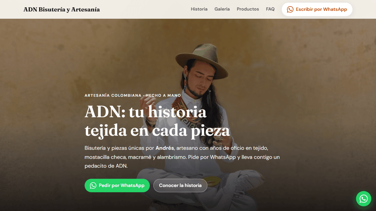 Landing de ADN Bisutería y Artesanía